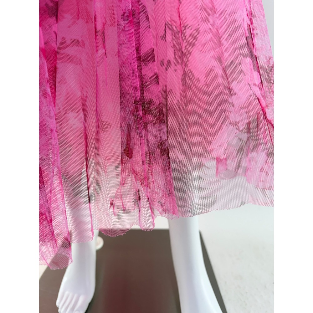 ML Monique Lhuillier Pink Floral Pleated Strapless Midi Dress Size 2 - Picture 10 of 11